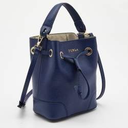 Pre Owned Furla Blue Leather Mini Stacy Drawstring Bucket Bag