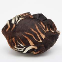 Furla Brown Calfhair and Leather Frame Wristlet Pouch