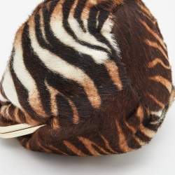 Furla Brown Calfhair and Leather Frame Wristlet Pouch