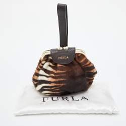 Furla Brown Calfhair and Leather Frame Wristlet Pouch