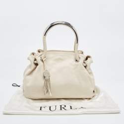 Furla Off White Leather Metal Handle Bag