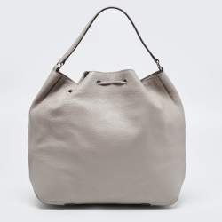 Pre Owned Furla Grey Leather Atena Drawstring Bucket Bag