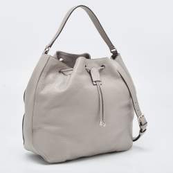 Pre Owned Furla Grey Leather Atena Drawstring Bucket Bag