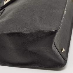 Pre Owned Furla Black Leather Pushlock Flap Tote