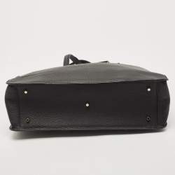 Pre Owned Furla Black Leather Pushlock Flap Tote