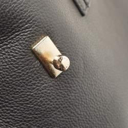 Pre Owned Furla Black Leather Pushlock Flap Tote