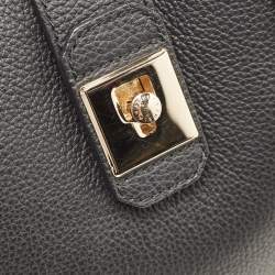 Pre Owned Furla Black Leather Pushlock Flap Tote