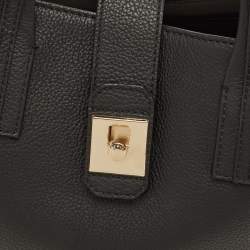 Pre Owned Furla Black Leather Pushlock Flap Tote