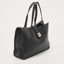Pre Owned Furla Black Leather Pushlock Flap Tote