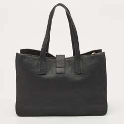 Pre Owned Furla Black Leather Pushlock Flap Tote