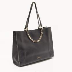 Furls Black Leather Chain Link Shopper Tote 