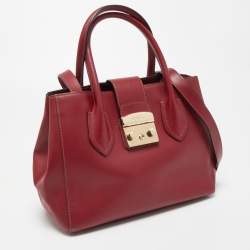 Pre Owned Furla Red Leather Metropolis Tote