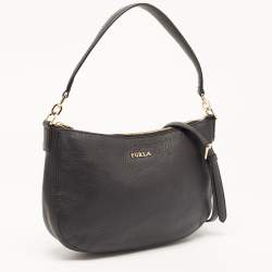 Pre Owned Furla Black Leather Zip Crossbody Bag
