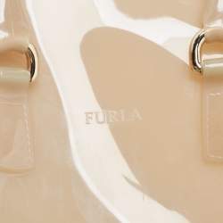 Pre Owned Furla Beige Glossy Rubber Mini Candy Satchel