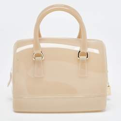Pre Owned Furla Beige Glossy Rubber Mini Candy Satchel