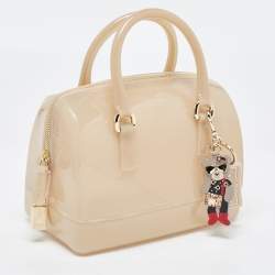 Pre Owned Furla Beige Glossy Rubber Mini Candy Satchel