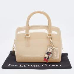 Pre Owned Furla Beige Glossy Rubber Mini Candy Satchel