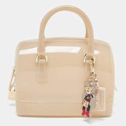 Pre Owned Furla Beige Glossy Rubber Mini Candy Satchel