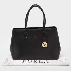 Pre Owned Furla Black Leather Linda Tote