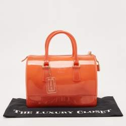 Pre Owned Furla Orange Rubber Medium Candy Satchel