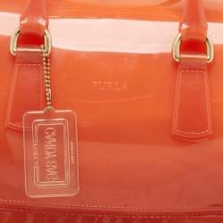 Pre Owned Furla Orange Rubber Medium Candy Satchel