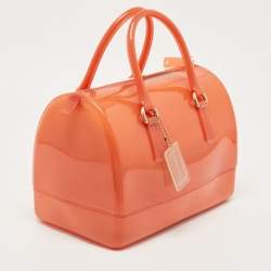 Pre Owned Furla Orange Rubber Medium Candy Satchel