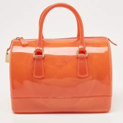 Pre Owned Furla Orange Rubber Medium Candy Satchel