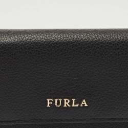 Pre Owned Furla Black Leather Logo French Wallet
