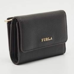 Pre Owned Furla Black Leather Logo French Wallet