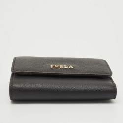 Pre Owned Furla Black Leather Logo French Wallet