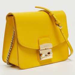 Pre Owned Furla Yellow Leather Metropolis Shoulder Bag