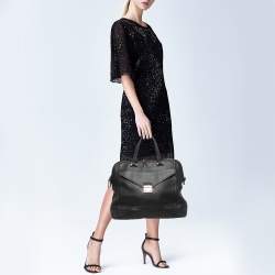 Pre Owned Furla Black Leather Front Pocket Dome Satchel