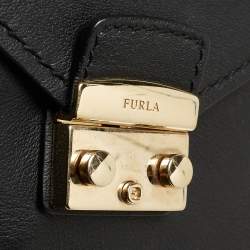 Pre Owned Furla Black Leather Front Pocket Dome Satchel