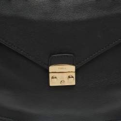 Pre Owned Furla Black Leather Front Pocket Dome Satchel