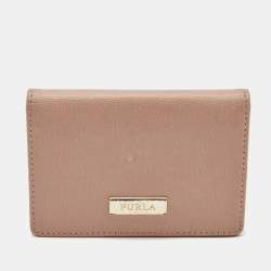 Pre Owned Furla Pink Leather Logo Flap Card Case