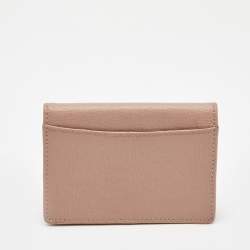 Pre Owned Furla Pink Leather Logo Flap Card Case