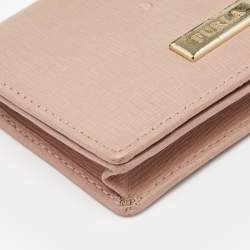 Pre Owned Furla Pink Leather Logo Flap Card Case