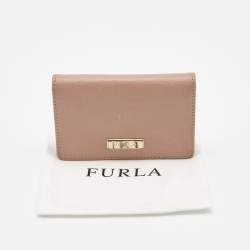 Pre Owned Furla Pink Leather Logo Flap Card Case