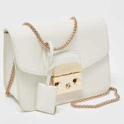 Pre Owned Furla White Leather Mini Metropolis Crossbody Bag