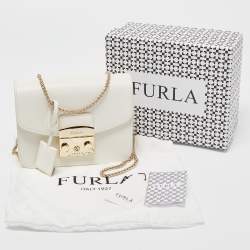 Pre Owned Furla White Leather Mini Metropolis Crossbody Bag