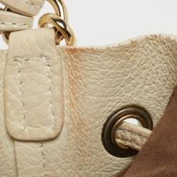 Furla White Pebbled Leather Mini Stacy Bucket Bag