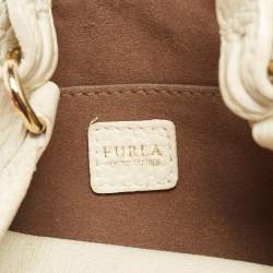 Furla White Pebbled Leather Mini Stacy Bucket Bag