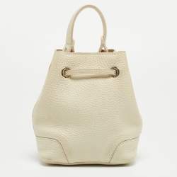 Furla White Pebbled Leather Mini Stacy Bucket Bag