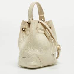 Furla White Pebbled Leather Mini Stacy Bucket Bag