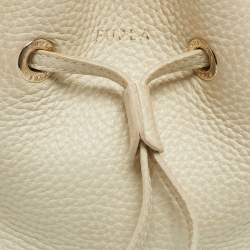 Furla White Pebbled Leather Mini Stacy Bucket Bag