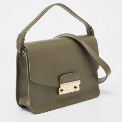 Pre Owned Furla Olive Green Leather Small Metropolis Crossbody Bag