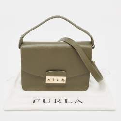 Pre Owned Furla Olive Green Leather Small Metropolis Crossbody Bag