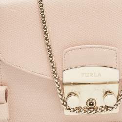 Pre Owned Furla Old Rose Leather Mini Metropolis Crossbody Bag