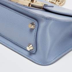 Pre Owned Furla Light Blue Leather Mini Metropolis Crossbody Bag