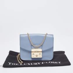 Pre Owned Furla Light Blue Leather Mini Metropolis Crossbody Bag